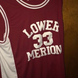 Maroon and white basketball jersey